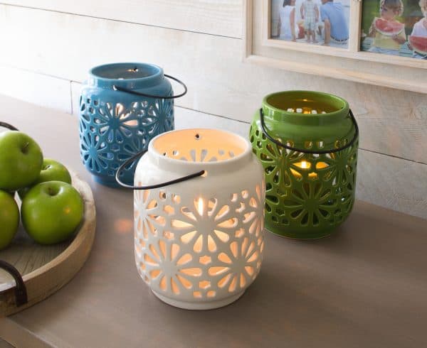 Lights in bloom ceramic lantern